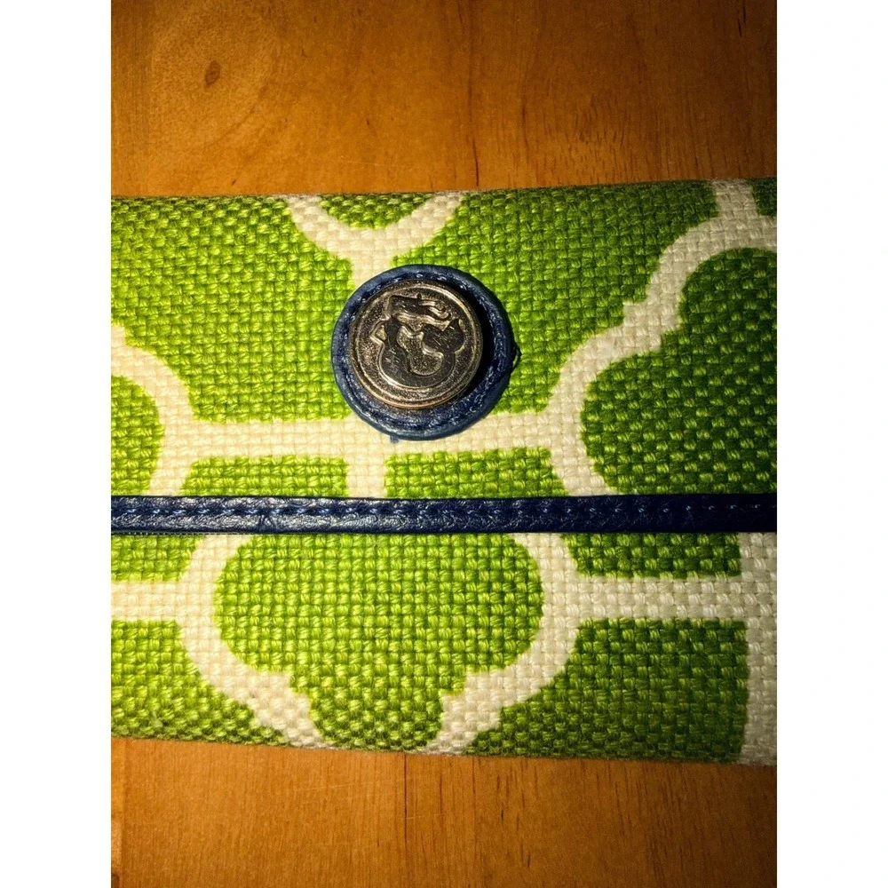 Spartina 449 Green Trellis Canvas Wristlet Wallet Navy‎ Blue Phone Case Trim